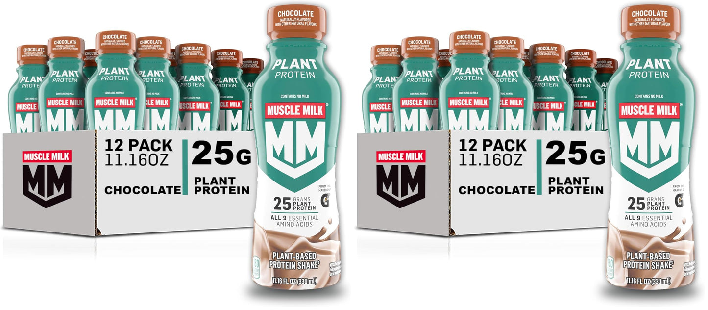 Muscle Milk Plant Based Protein Shake,Chocolate,11.16 Fl Oz,(Pack of 24)