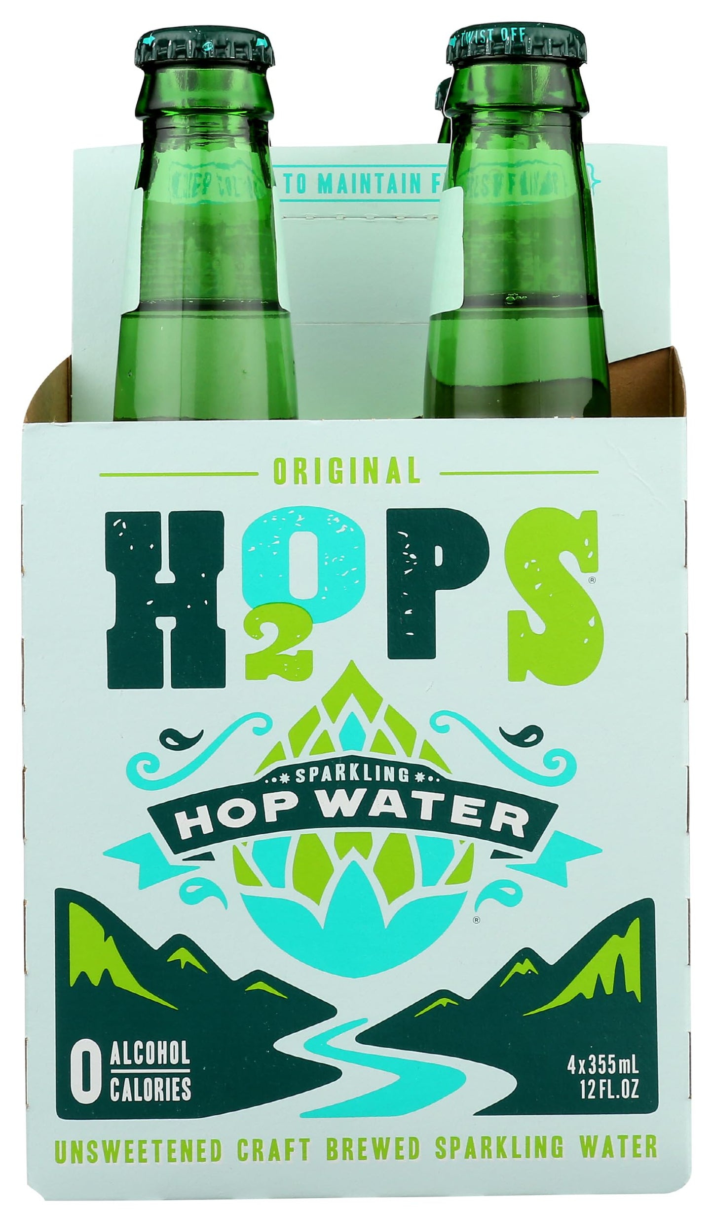 H2OPS Hop Water - Original (4 Bottle Pack) - Zero Calorie, NA Beer, Craft Brewed, Premium Organic Hops, Lightly Carbonated, Gluten Free, Unsweetened, Non-Alcoholic Drinks