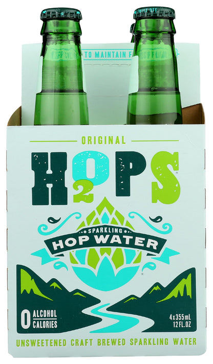 H2OPS Hop Water - Original (4 Bottle Pack) - Zero Calorie, NA Beer, Craft Brewed, Premium Organic Hops, Lightly Carbonated, Gluten Free, Unsweetened, Non-Alcoholic Drinks
