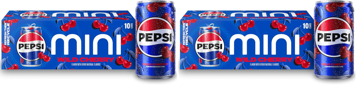 Pepsi Wild Cherry Soda Mini Cans, 7.5 Ounce Mini Cans (Two packs of 10) (Packaging May Vary)