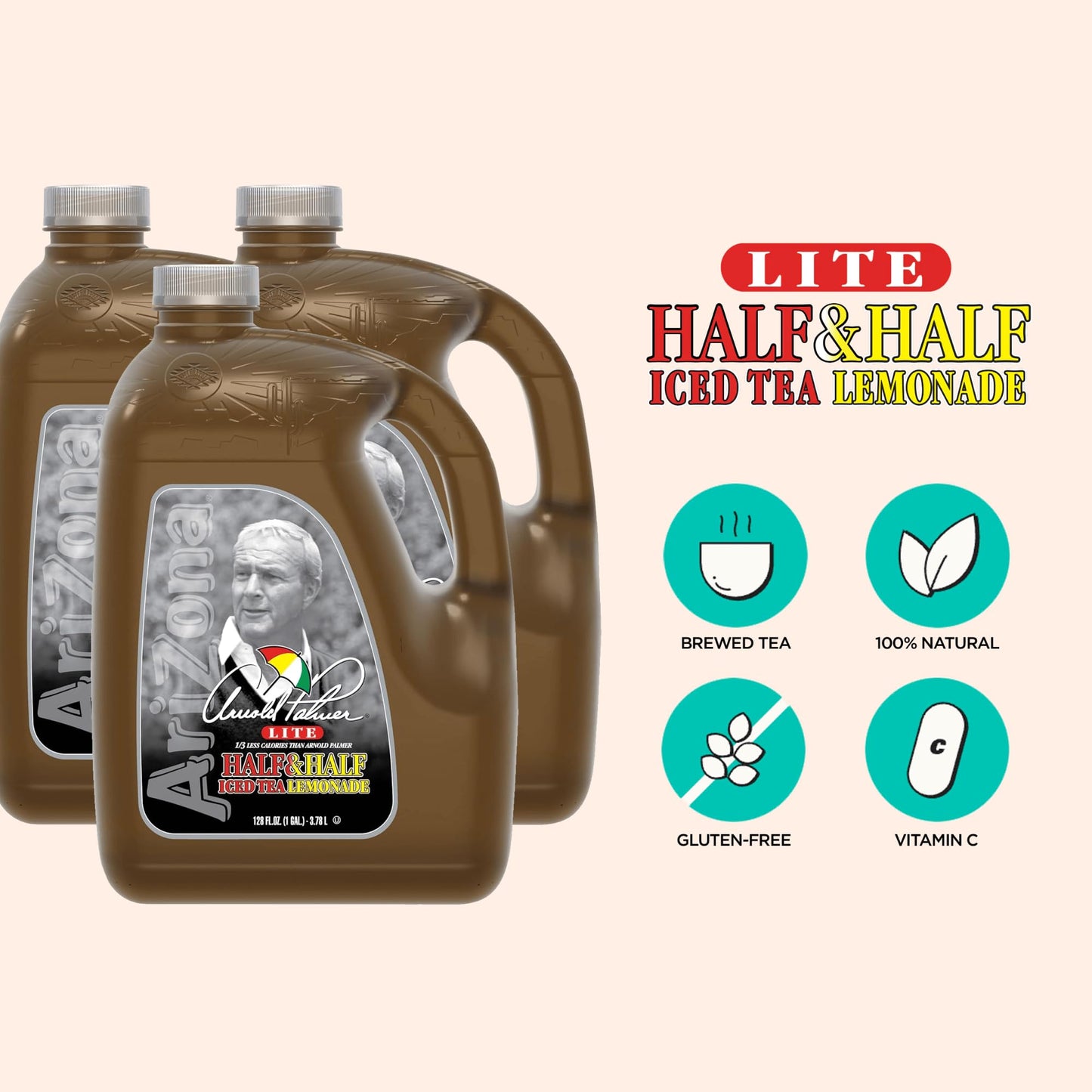 Arizona Arnold Palmer Lite, Half Ice Tea & Half Lemonade, 128 Fl Oz