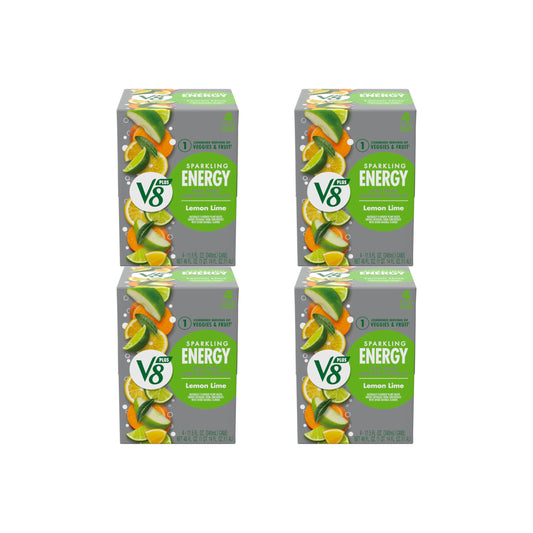 V8 +Energy Sparkling Lemon Lime Juice Energy Drink, 11.5 fl oz Can (Pack of 16)