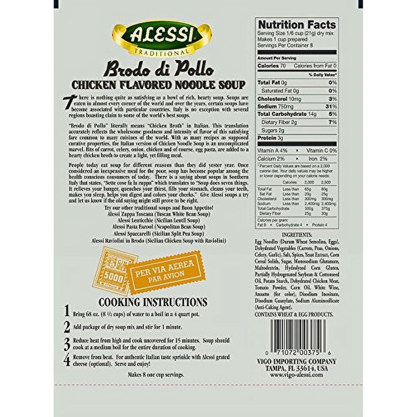 Alessi Soup Mix Brodo di Pollo Chicken Flavored Noodle Soup, 6 Ounce (Pack of 1)