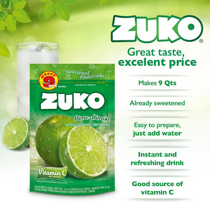 Zuko Lime Instant Powder Drink Family Pack, 14.1 oz, Pack of 6