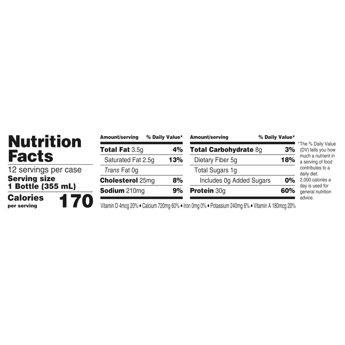 Oikos Protein Shake, Vanilla, 30g High Protein Drinks, Shelf Stable, Ready to Drink, 5g Prebiotic Fiber, 12 fl oz Bottle, 12 Count