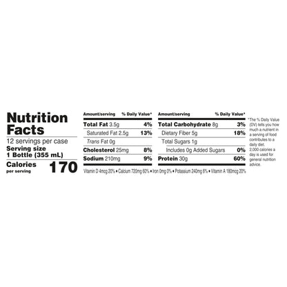 Oikos Protein Shake, Vanilla, 30g High Protein Drinks, Shelf Stable, Ready to Drink, 5g Prebiotic Fiber, 12 fl oz Bottle, 12 Count