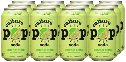 Culture Pop Lemon Lime & Cardamom Probiotic Soda, Plant Based, 12 Fluid Ounces (Pack Of 12)