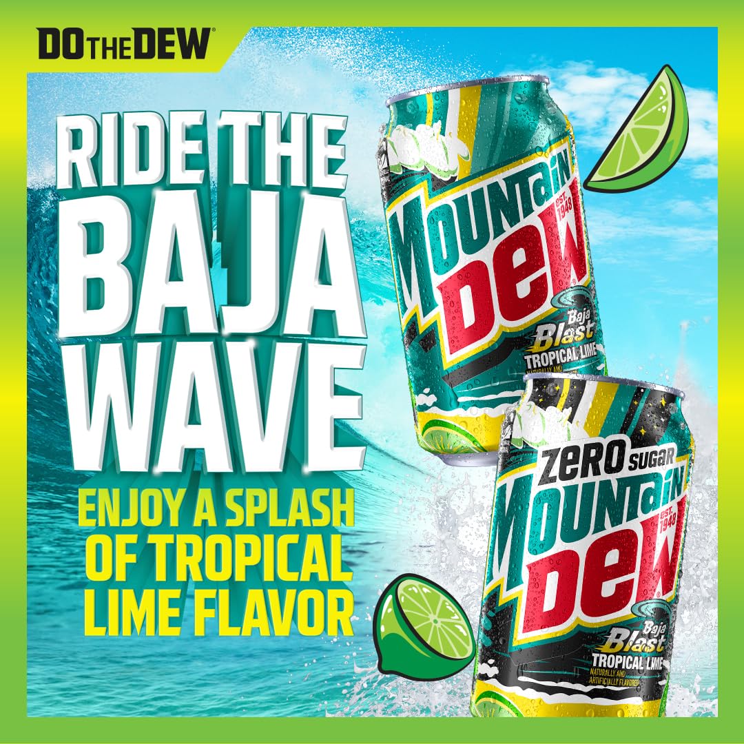 Mountain Dew, Baja Cabo Citrus Zero Sugar 12 Fl Oz Cans (Pack of 12)