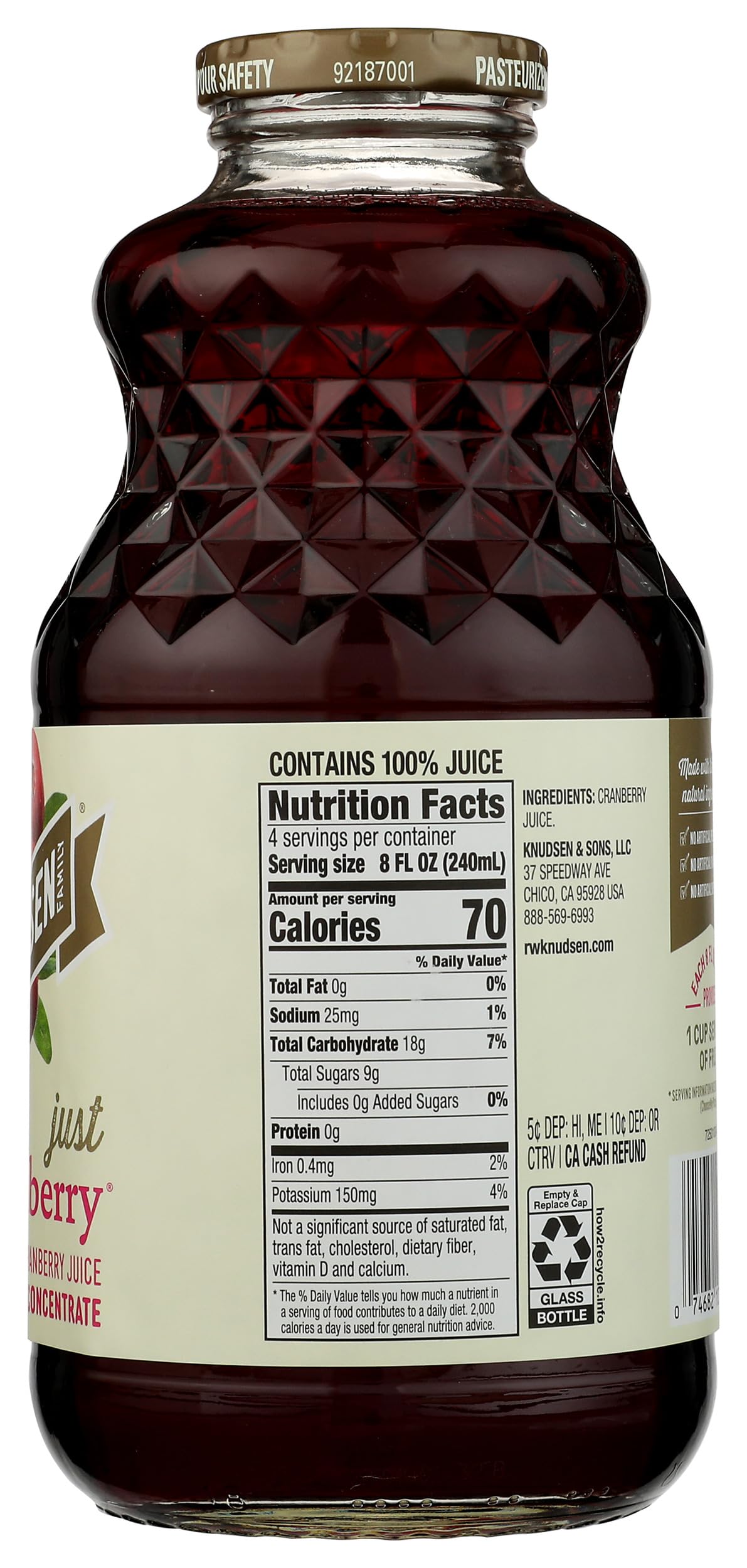 RW KNUDSEN Just Cranberry Juice, 32 FZ