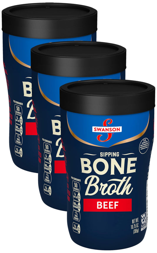 Swanson Sipping Beef Bone Broth, 10.75 oz Microwavable Cup (Pack of 3)