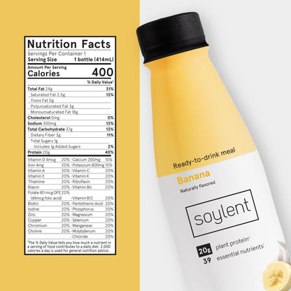 Soylent Meal Replacement Shake Bundle - Banana and Creamy Chocolate Flavors - Two 12-packs of 14 oz bottles - 24 total