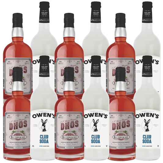 Dhōs Handcrafted Non-Alcoholic Bittersweet 6 Pack w 6 Pack Owen’s Mixers Club Soda - Keto-Friendly, Zero Sugar, Zero Calories, Zero Proof - 750 ML - Perfect for Mocktails - Made in USA