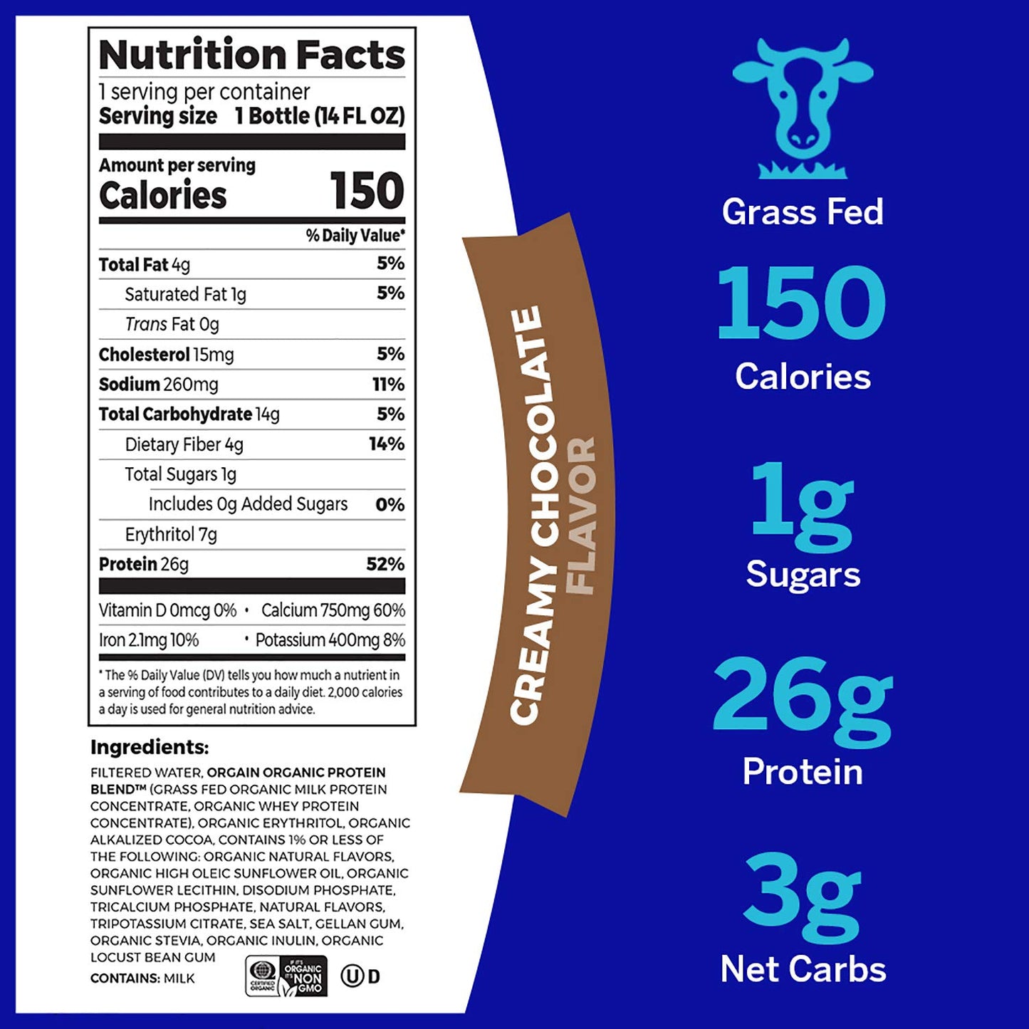 Orgain Organic & Clean Protein Shakes, Creamy Chocolate (12 Pack)