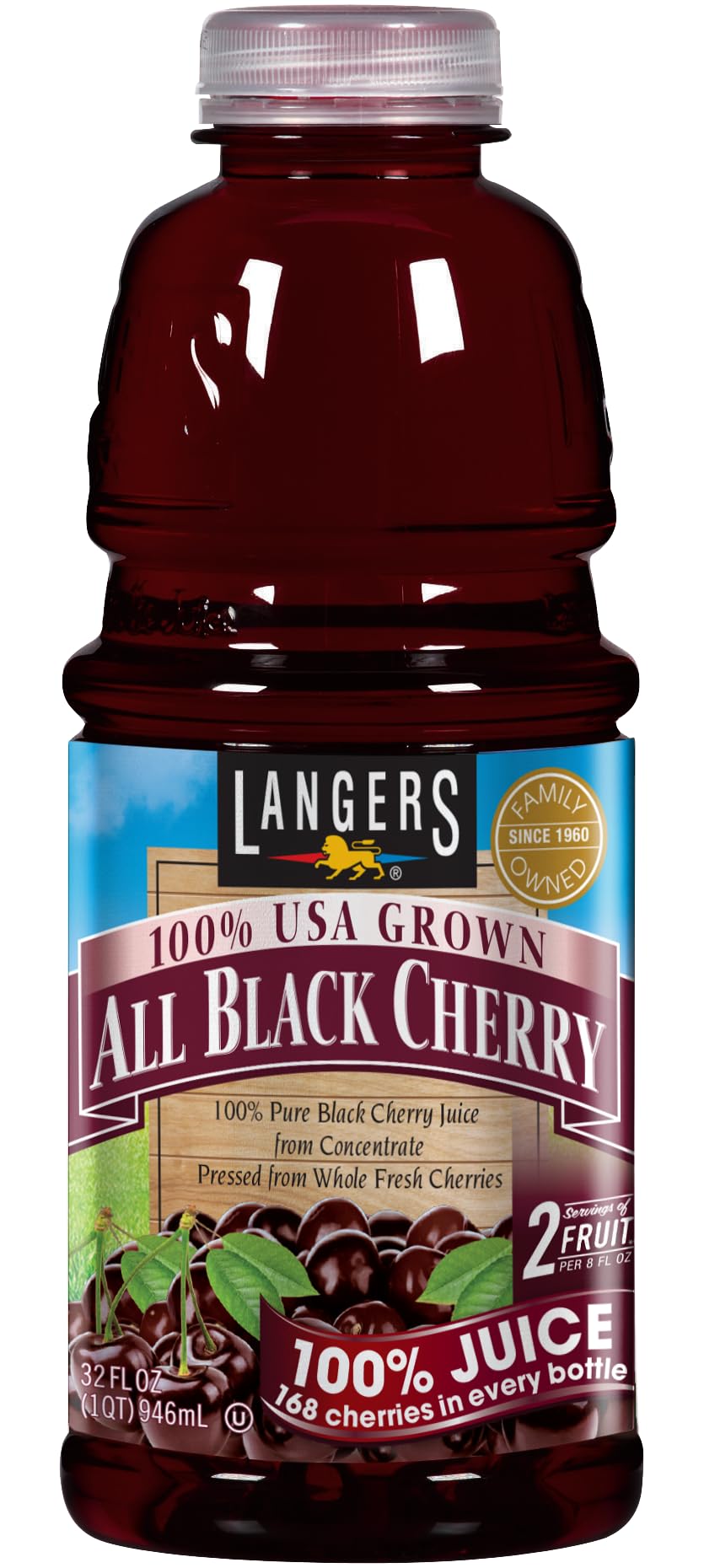 Langers All Black Cherry 100% Juice, 32fl oz (Pack of 6)