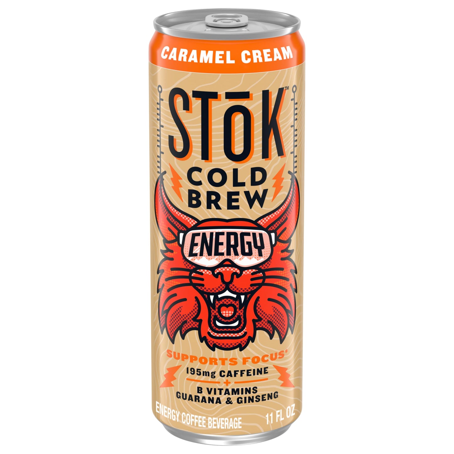 SToK Cold Brew Energy Caramel Cream, Ready to Drink Canned Coffee with 195mg Caffeine to Help Support Focus, B Vitamins, Guarana and Ginseng, 11 fl oz