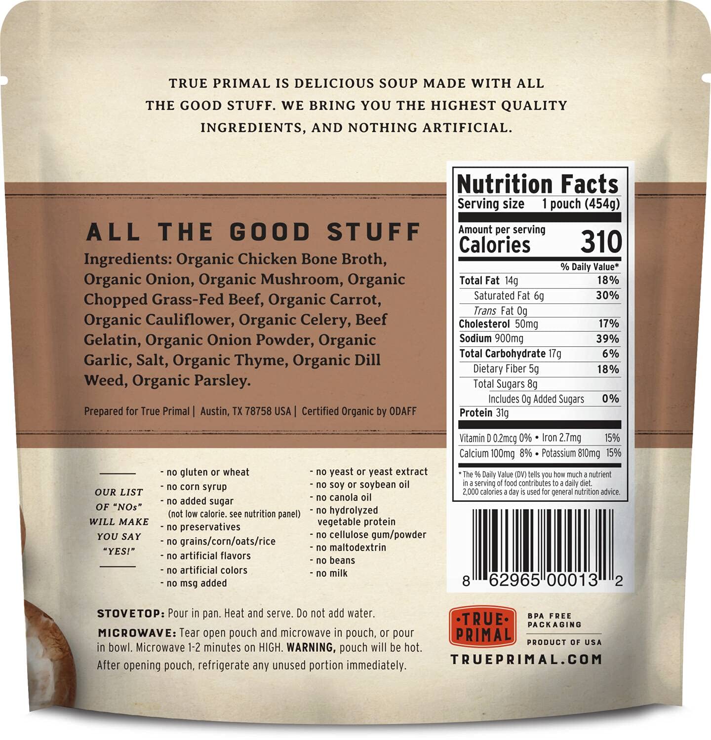 True Primal Beef & Mushroom Organic Soup 8-pack, Ready to eat, Gluten free, Paleo, Grass-fed beef, Whole30, Keto, AIP, Bone broth
