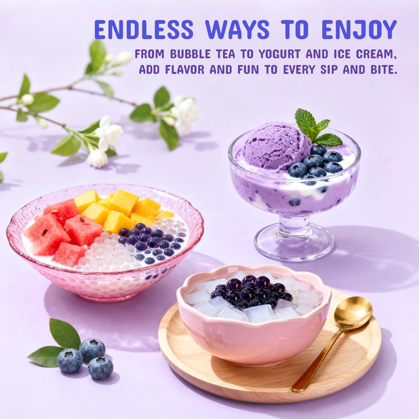 Soeos Blueberry Popping Boba Pearls, 550g (1.2lbs), Bursting Juice Balls for Bubble Tea, Frozen Yogurt, Desserts & Drinks – Ready-to-Eat