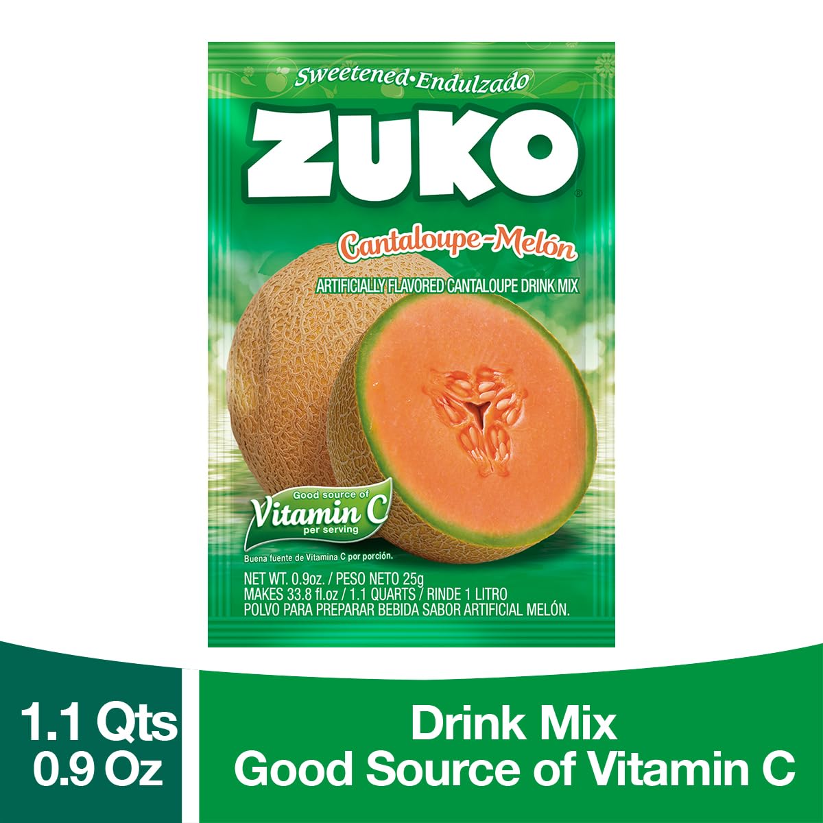 Zuko Cantaloupe Powdered Drink Mix, No Added Sugar Needed, 48 Ct Individual Packets