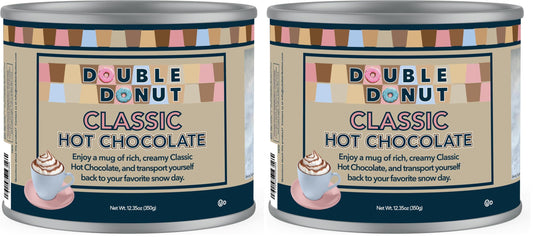 Double Donut Coffee Classic Bulk Hot Chocolate Mix, Rich Hot Cocoa 12 Ounce Canister, Hot Chocolate Powder (Pack of 2)