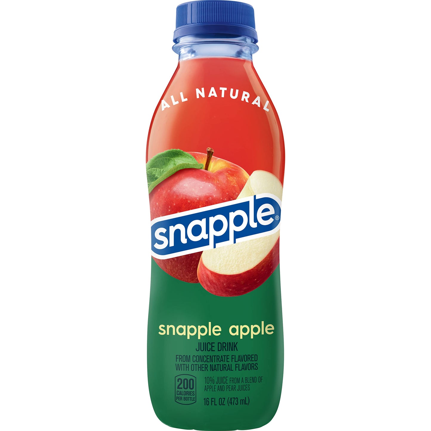 Snapple Apple Juice Drink, 16 Fl Oz Recycled Plastic Bottle, All Natural, No Artificial Flavors Or Sweeteners, Gluten-free, Contains 10% Real Juice 12 Pack