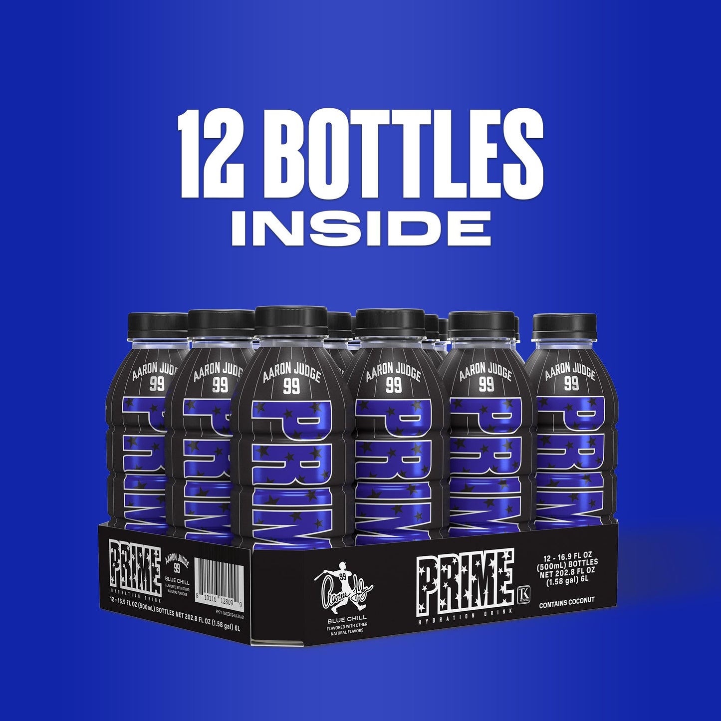 PRIME Hydration Aaron Judge, Sports Drinks, Electrolyte Enhanced for Replenishing Fluids, 250mg BCAAs, B Vitamins, Antioxidants, Low Sugar, 16.9 Fl Oz, 12 Pack