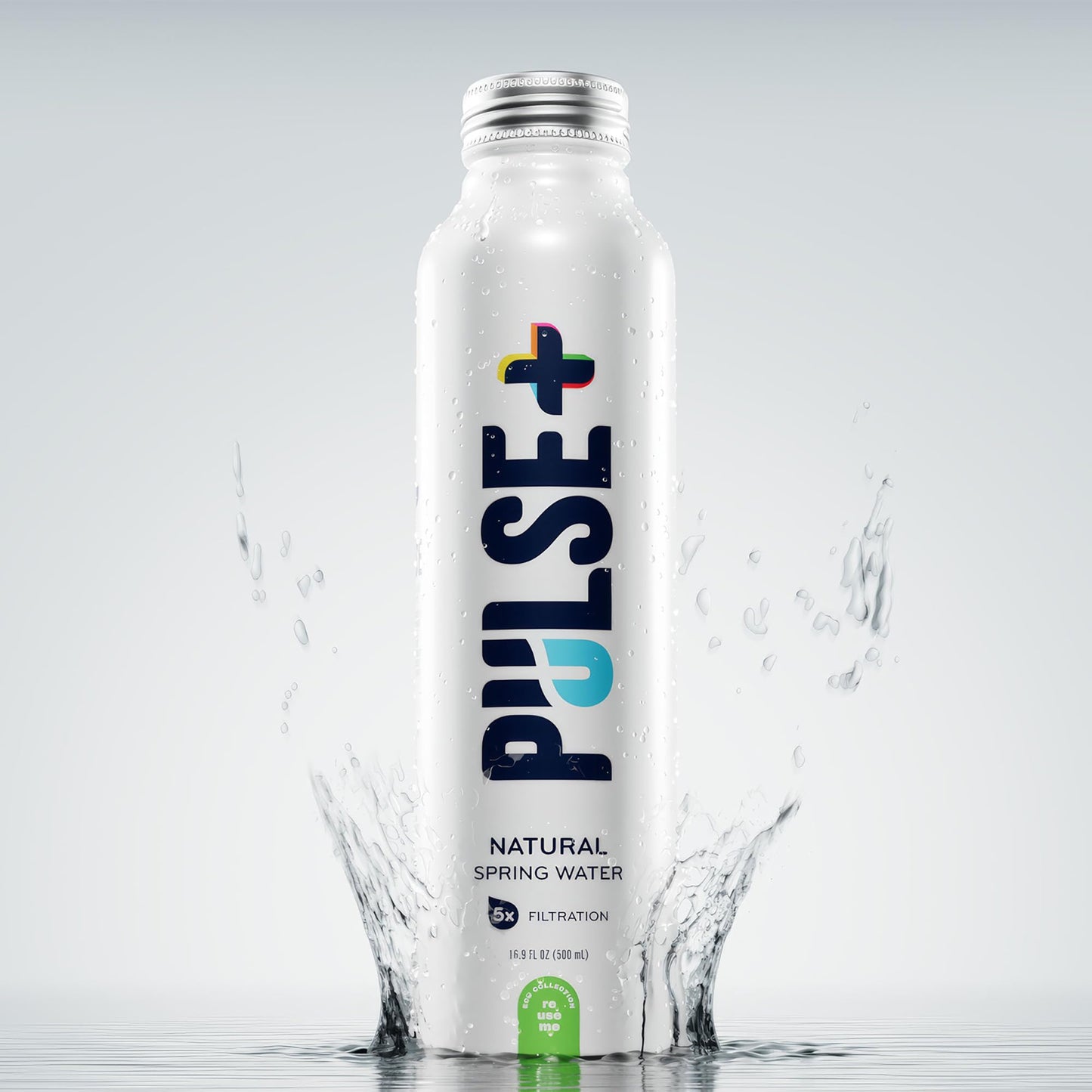 Pulse+ Natural Spring Bottled Water - Naturally Filtered Spring Water - 16.9 oz Recyclable, BPA-Free Aluminum Bottles - Case of 12
