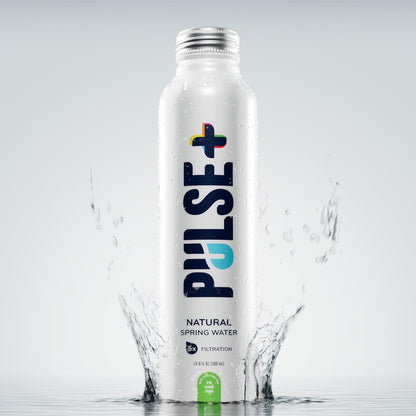 Pulse+ Natural Spring Bottled Water - Naturally Filtered Spring Water - 16.9 oz Recyclable, BPA-Free Aluminum Bottles - Case of 12