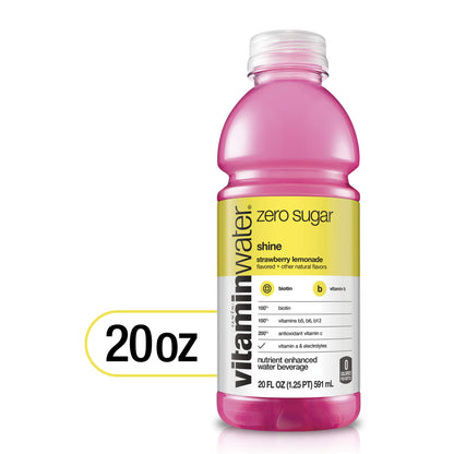 vitaminwater zero shine, electrolyte enhanced water w/vitamins, strawberry lemonade drink, 20 fl oz (Pack of 6)