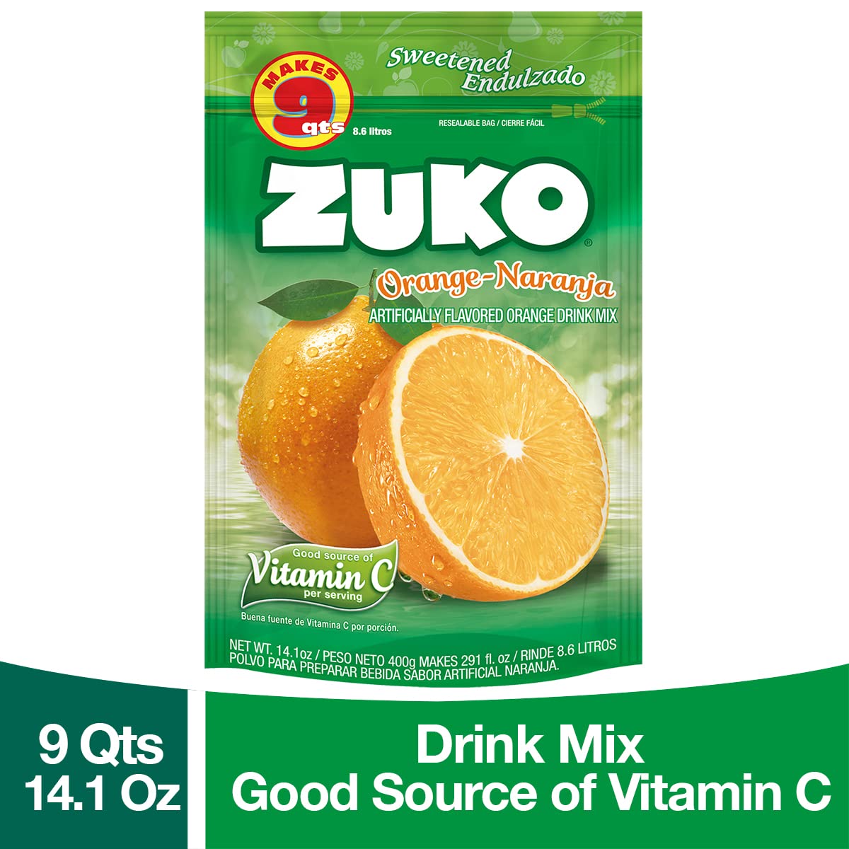 Zuko Orange Instant Powder Drink Family Pack, 14.1 oz, Pack of 6