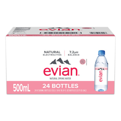 evian Natural Spring Water, PH Balanced with Natural Electrolytes, 16.9fl oz./500mL Bottles (pack of 24)