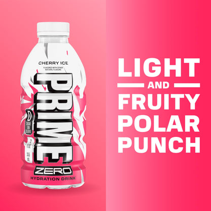 PRIME ZERO Variety Berry Ice, Cherry Ice, & Orange Ice Sugar Free Sports Drinks, Electrolyte Enhanced to Replenish Fluids, B Vitamins, Antioxidants, Low Calorie, Natural Flavors, 12 Fl Oz, 15 Pack