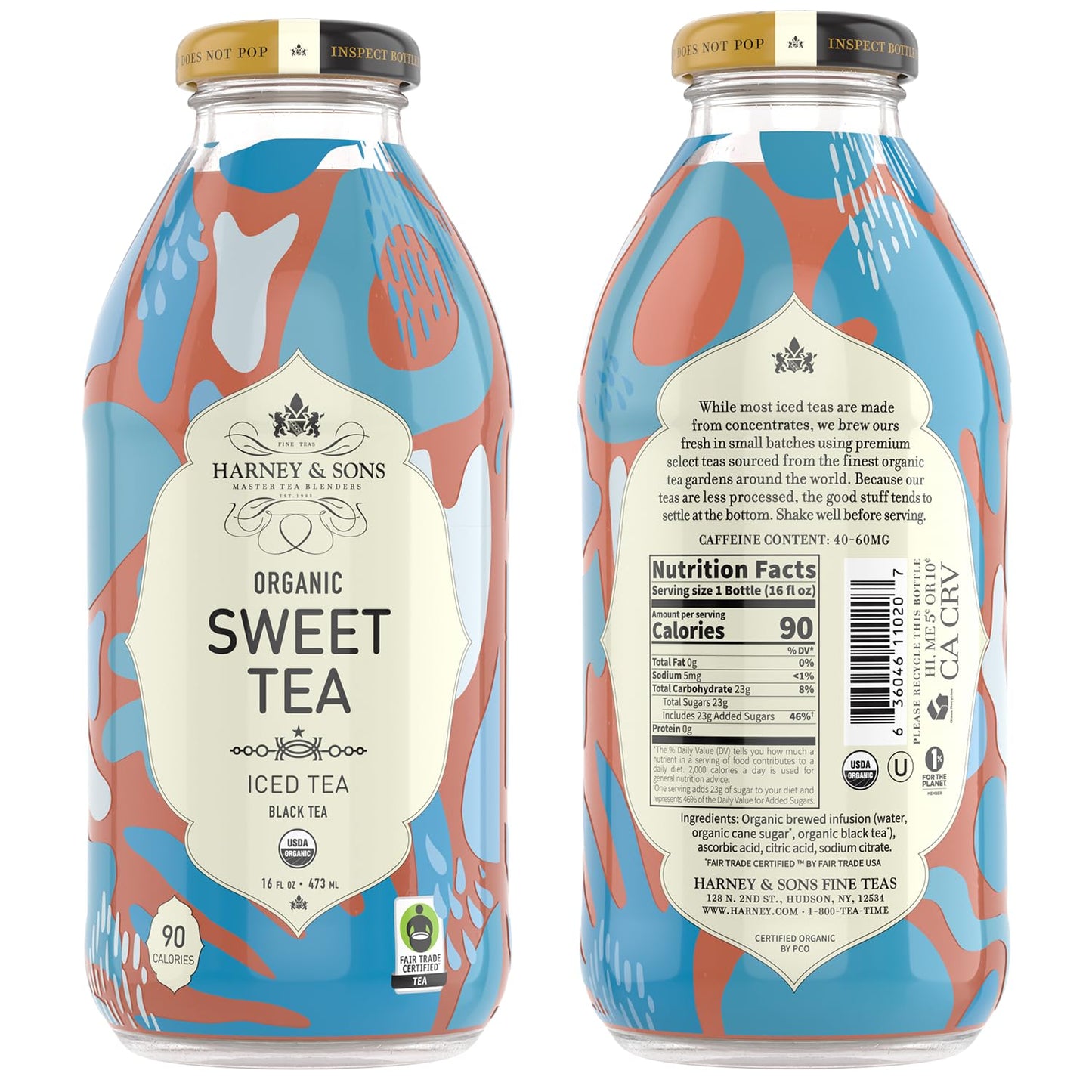 Harney & Sons Organic Black Sweet Tea, 16 oz Glass Bottles (Pack of 12)