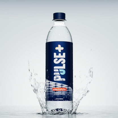 Pulse+ Electrolyte Water - Naturally Filtered Spring Water in 16.9-Ounce PET Plastic Bottles, Recyclable and BPA-Free - Case of 24