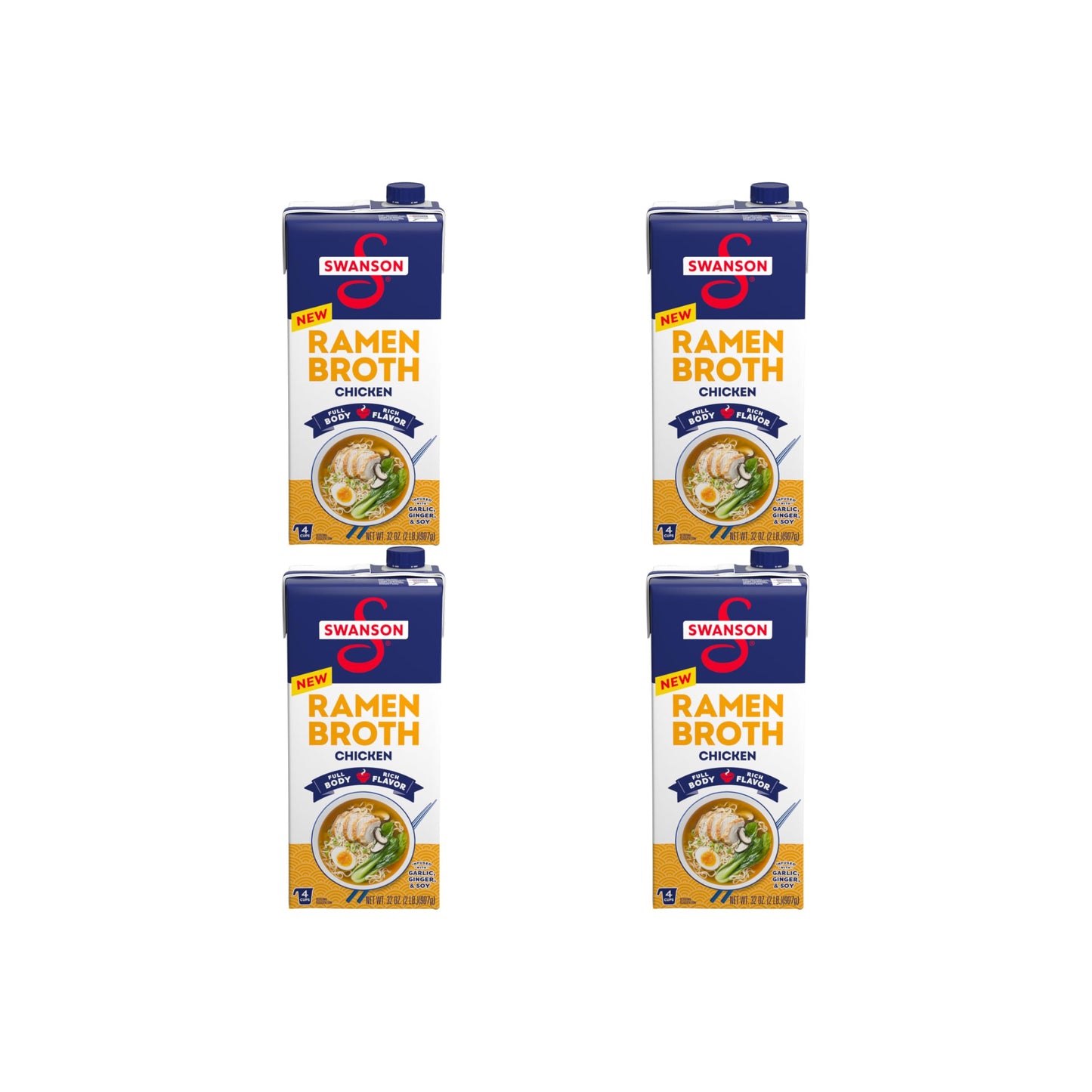 Swanson Ramen Chicken Broth, 32 Oz Carton (Pack of 4)