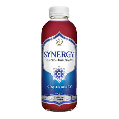 SYNERGY The Real Kombucha - Gingerberry - 16 fl oz Bottle - Raw Probiotic Drink for Gut Health and Immune Support