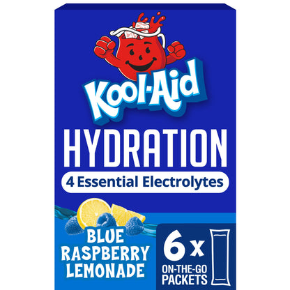 Kool-Aid Hydration Blue Raspberry Lemonade Artificially Flavored Drink Mix, 6 ct On-the-Go-Packets, 1.32 oz Box