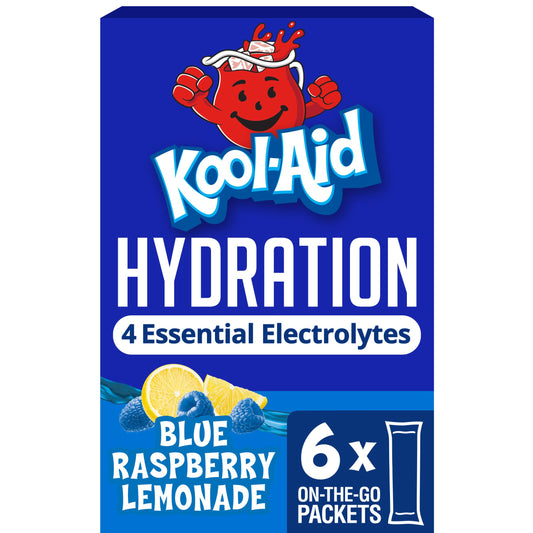Kool-Aid Hydration Blue Raspberry Lemonade Artificially Flavored Drink Mix, 6 ct On-the-Go-Packets, 1.32 oz Box