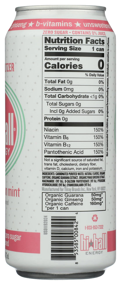 HIBALL ENERGY Watermelon Mint Sparkling Energy Water, 16 FZ