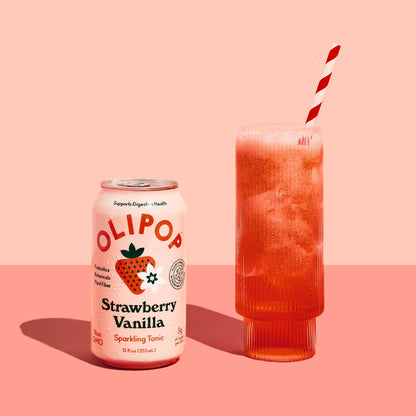 Olipop Strawberry Vanilla Sparkling Tonic, 12 Fl Oz Can