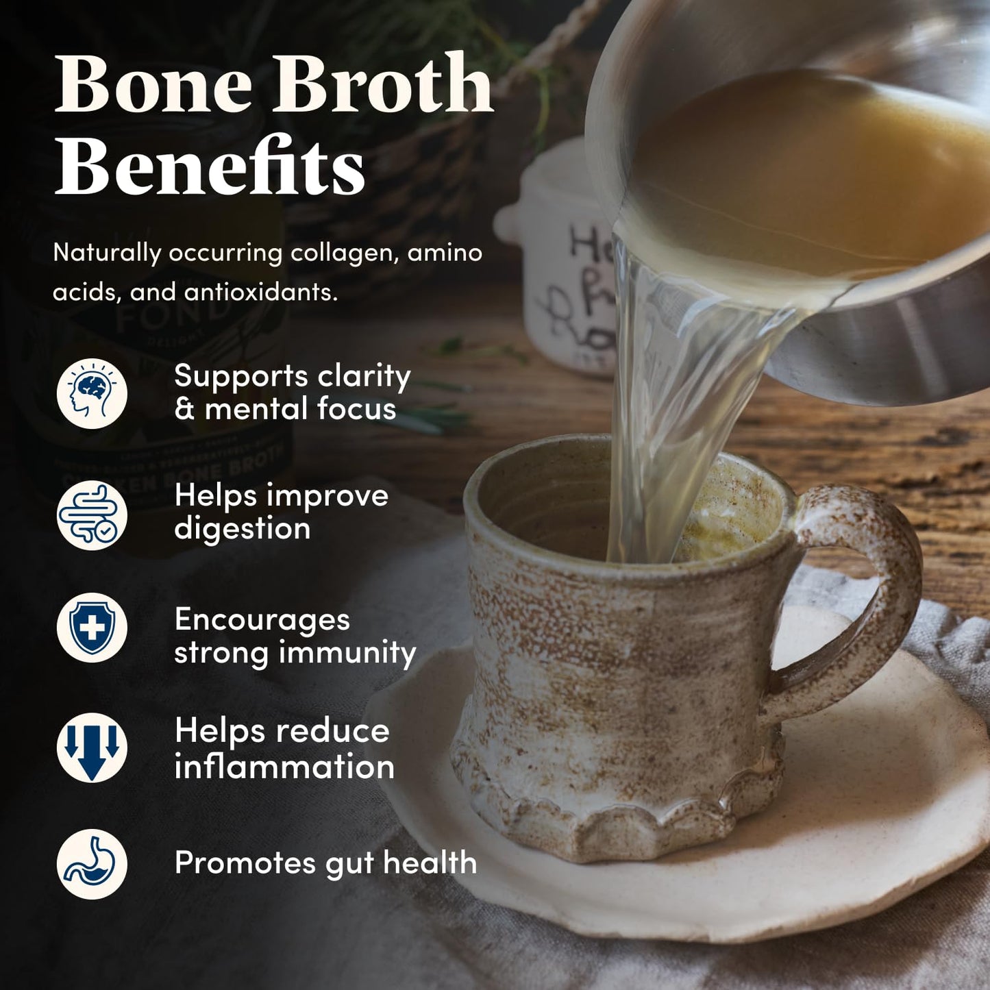 FOND Regenerative Pasture-Raised Chicken Bone Broth – Slow-Simmered Chicken Broth for Rich Flavor, Nutrient-Dense, Artisan Quality – 4 Different Flavors, Variety Pack – 14 oz (4-Pack)