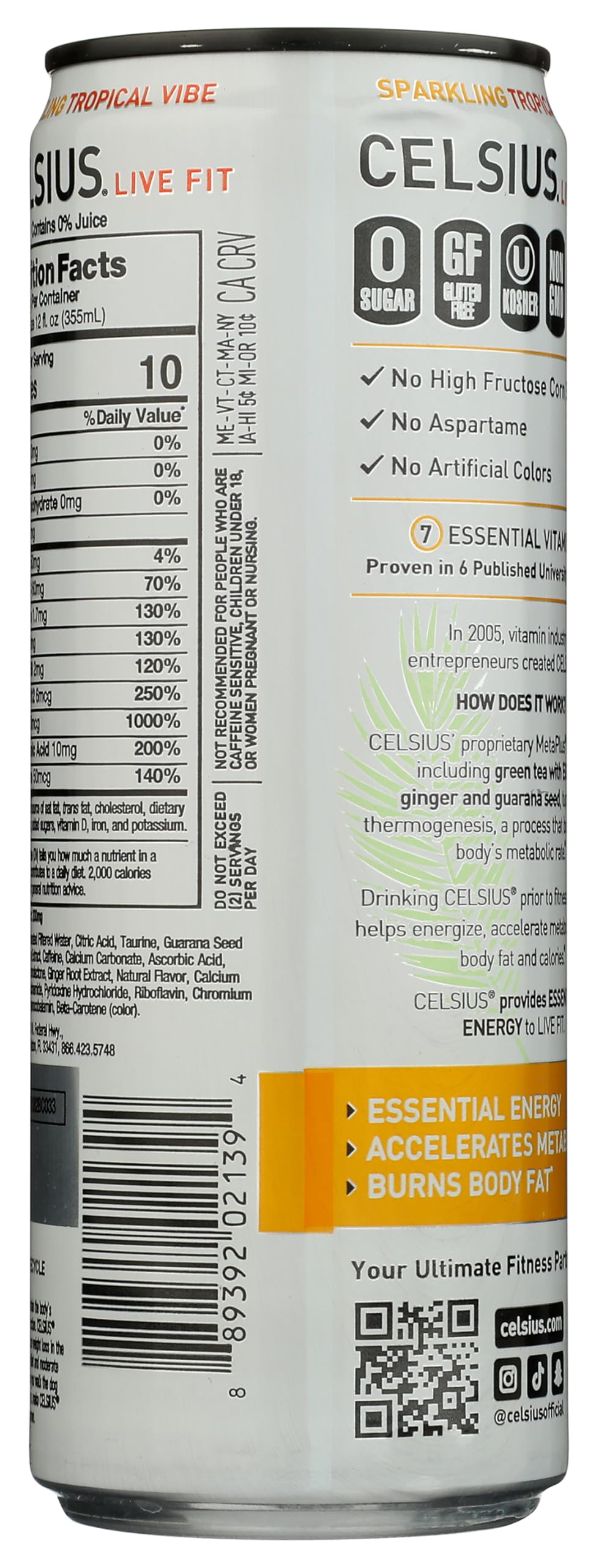 CELSIUS Sparkling Tropical Vibe, Functional Essential Energy Drink, 12 Fl Oz