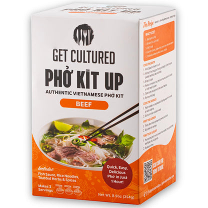 Get Cultured Box Beef Pho Kit – Authentic Vietnamese Pho Broth Base With Spice Bag, Rice Noodles, Fish Sauce Seasoning & Condiments – Flavorful & Authentic Pho at Home, 8.9 oz (3 Servings)
