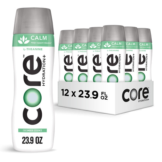 CORE Hydration+ Calm, Cucumber Essence Nutrient Enhanced Water with L-Theanine, 23.9 Fl Oz Bottle (Pack of 12)
