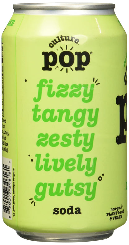 Culture Pop Lemon Lime & Cardamom Probiotic Soda, Plant Based, 12 Fluid Ounces (Pack Of 12)