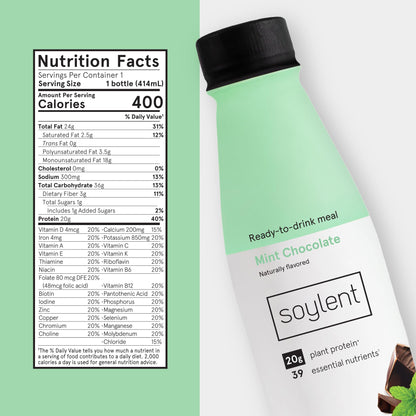 Soylent Meal Replacement Shake Bundle - Mint Chocolate & Banana - Two 12 Packs of 14oz Bottles