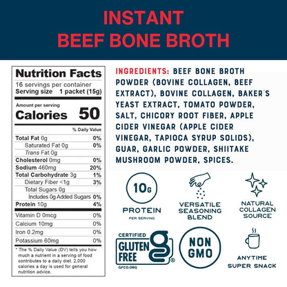 Bare Bones Beef Bone Broth Instant Powdered Mix Packets 4 Pack