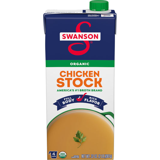 SWANSON S 100% Natural Organic Chicken Stock, 32 oz Carton