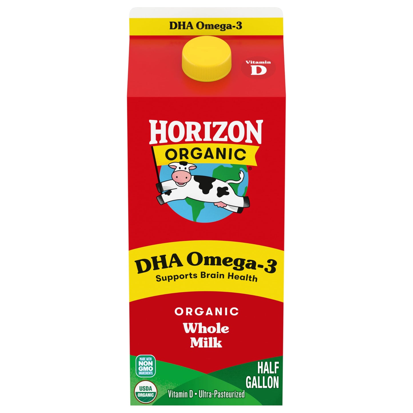 Horizon Organic DHA Omega-3 Milk, DHA Whole Milk, 64 fl oz Half Gallon Carton