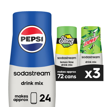 SodaStream Pepsi, Starry & MTN Dew, Regular, 440ml, (Pack of 3)