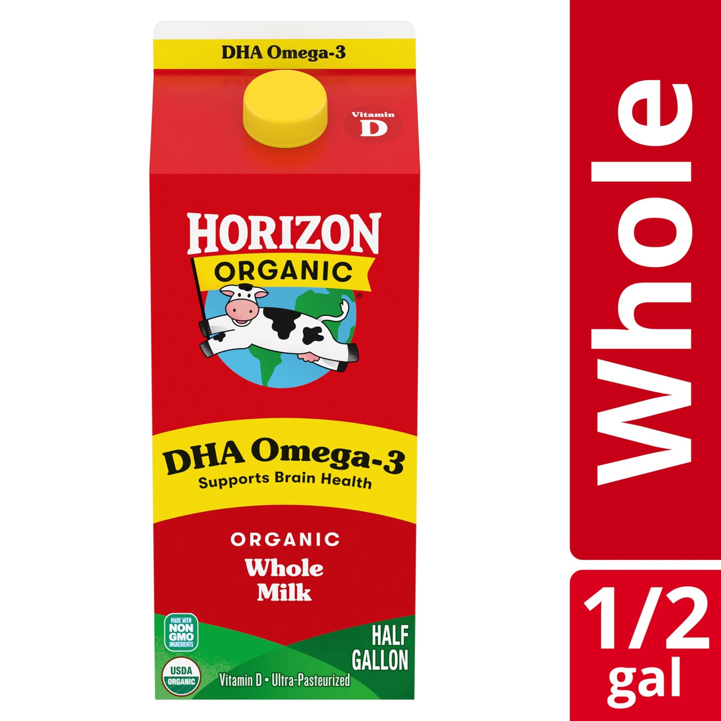 Horizon Organic DHA Omega-3 Milk, DHA Whole Milk, 64 fl oz Half Gallon Carton